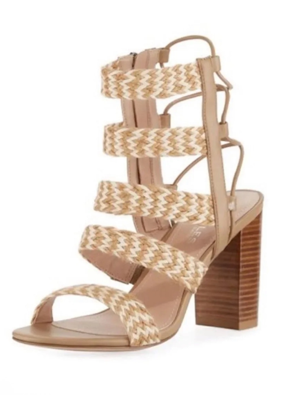 Charles by Charles David Tan Cream Woven Heel Sandals 3”